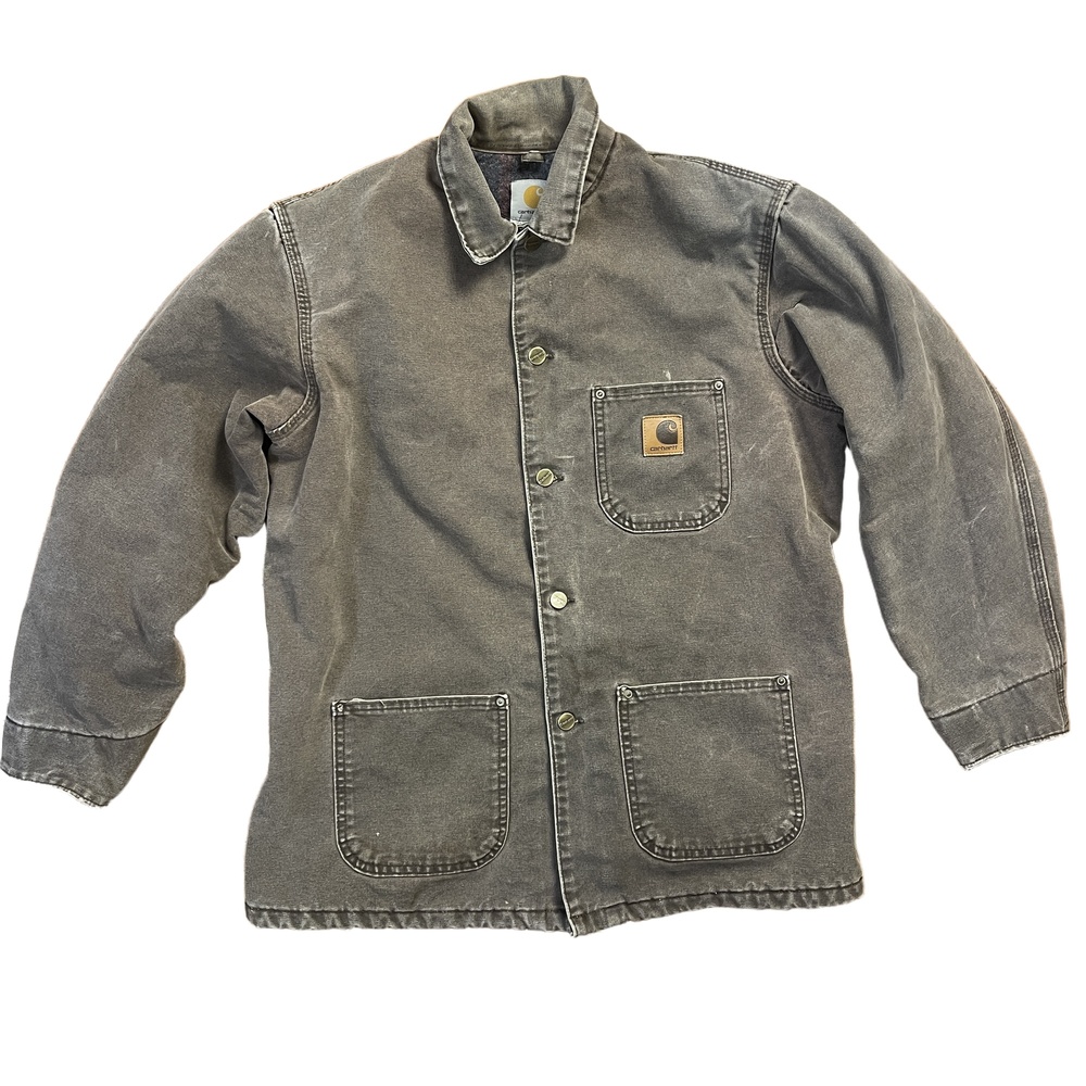 Vintage Carhartt Brown Button-Front Flannel Lined Chore Coat Jacket